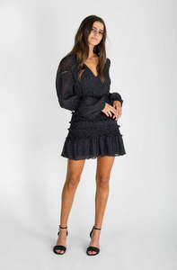 The East Order Behati Mini Dress in Black with White Polka Dots
