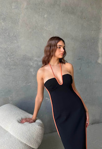 Paris Georgia: EX RENTAL Paris Georgia Nassia Dress Black/Coral Sz 8