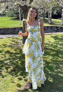 Printed Dresses: Caitlin Crisp Yellow Liberty Floral Set - Bridgerton Bodice and Florida Skirt Sz 10