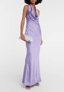 Midi: Norma Kamali Bias-Cut Satin Halter Gown Purple Sz M