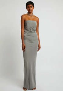 EX RENTAL Christopher Esber Strapless Ruched Dress Grey Sz 10