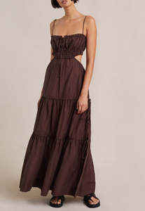 EX RENTAL Bec and Bridge Alexandra Tie Maxi Dress Brown Sz 8