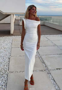 White Dresses: EX RENTAL Zara White Asymmetric Dress Sz 8
