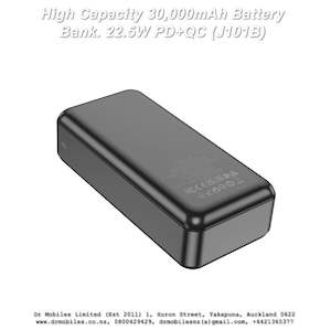 Power Banks: High Capacity 30,000mAh Battery Bank. 22.5W PD+QC (J101B)
