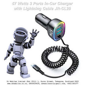 Connection Charging Cables: 57 Watt 3 Ports Fast Car Charger with Lightning Cable - CL20