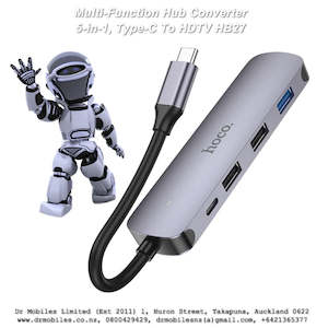 Connection Charging Cables: Multi-Function Hub Converter, 5-in-1, Type-C To HDTV + USB3.0, PD, Hoco, HB27