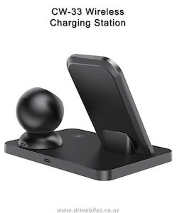Chargers Power Accessories: Compact 3-in-1 Wireless Charger Hoco CW33 for iPhone and Apple Watch 8