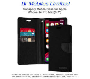 Smartphone Cases Screen Protectors: Mercury Goospery Apple iPhone 14 Pro Max, 6.7" Canvas Diary Case - Black