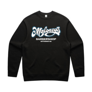 Maloney's Barber - Otis Frizzell - Men's Black Crew - Blue Logo