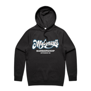 Maloneys Barber: Maloney’s Barber - Otis Frizzell - Men's Black Hoodie - Blue Logo