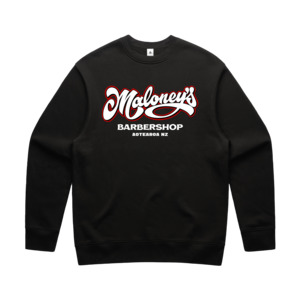 Maloney's Barber - Otis Frizzell - Men's Black Crew - Red Logo