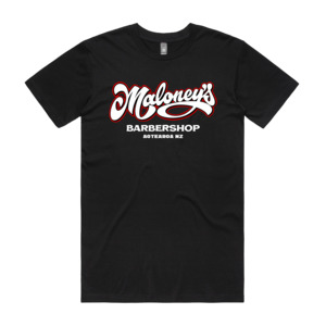 Maloney's Barber - Otis Frizzell - Men's Black Tee - Red Logo