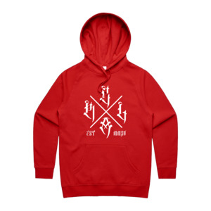 Redline Combat Academy: RLCA - Women's Red Hoodie - White Logo 3
