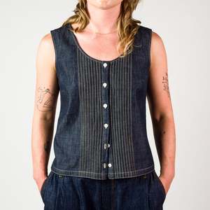 Womens Chambray Pin Tuck Vest - Indigo