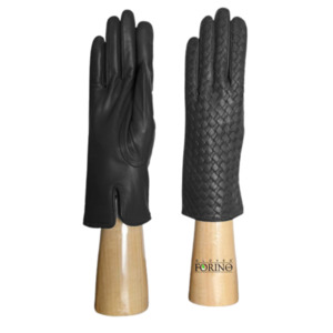 Forino: Cashmere Lined Leather Plaited Gloves - Black