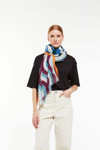 By Designer Scarves: Blue Brown Gamma Scarf
