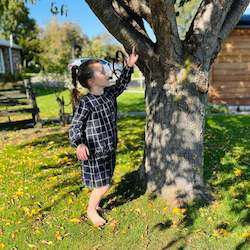 Girls: Bindi Tiered Dress - Navy Check