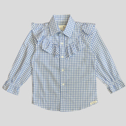 Girls: Delilah Frill Shirt - Light Blue Gingham