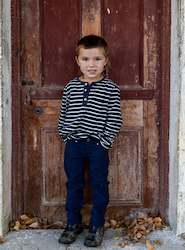 Boys: Henley Top - Navy & White Stripe