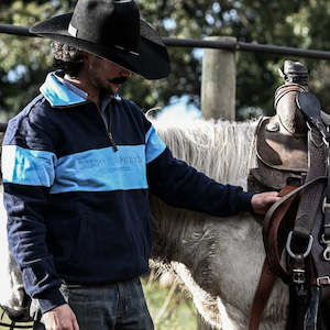 Countryside Half Zip Sweatshirt - Light Blue & Navy