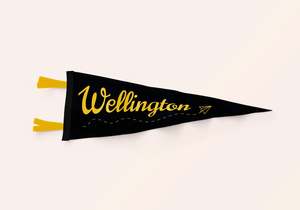 Town Pennants: Wellington Pennant | New Zealand | Travel Felt Pennant Flag Banner | Vintage Style | Wall Decor