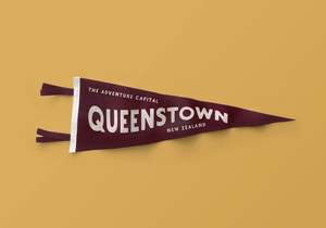 Town Pennants: Queenstown Adventure Pennant | New Zealand | Travel Felt Pennants Flag Banner | Vintage Style | Wall Decor