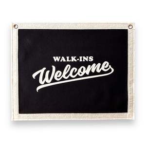 Walk-ins Welcome Banner | Felt Pennant Flag Banner | Vintage Banner | business W&hellip;