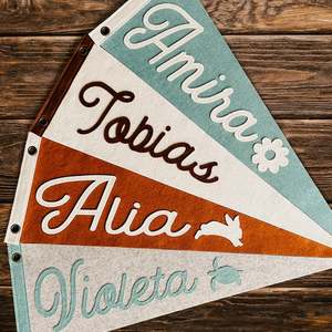 Custom: 9” x 27” Custom Appliqué Felt Name Pennant | Felt Pennant Flag Banner | Vintage Banner | Wall Decor | Wall Hanging