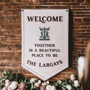 Custom: Giant 5-sided Custom Printed Felt Banner | Felt Pennant Flag Banner | Vintage Banner | Wall Decor | 34” X 22” Wall Hanging | Wedding Banner