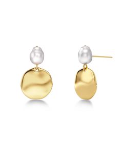 Pearl Signet Earrings Gold