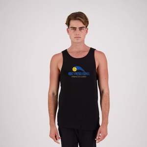 Hibiscus Coast Pickleball Concept Lifestyle Singlet - Mens - Black with Large Coloured Logo
