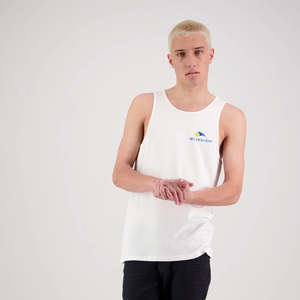 Hibiscus Coast Pickleball Concept Lifestyle Singlet - Mens - White with Small Colour Logo