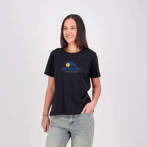 Hibiscus Coast Pickleball Silhouette T-Shirt V2 - Ladies - Black - With Large Coloured Logo