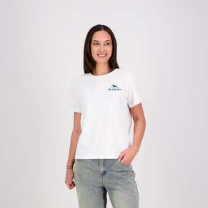 Hibiscus Coast Pickleball Silhouette T-Shirt V2 - Ladies - White - With Small Coloured Logo