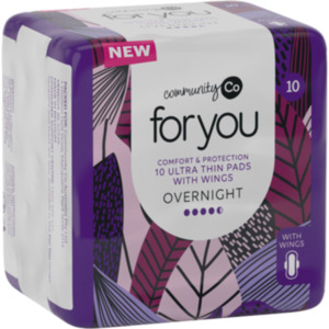 Toiletries 1: Community Co. For You Ultra Thin Pads Overnight 10s