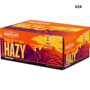 Alcohol 1: Monteith's Gold Dust Hazy 330ml (4 x 6 pack - 24 cans)