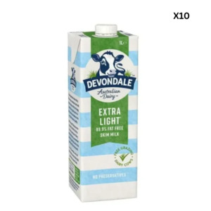 Milk 1: Devondale UHT Extra Light  Milk 1L x 10