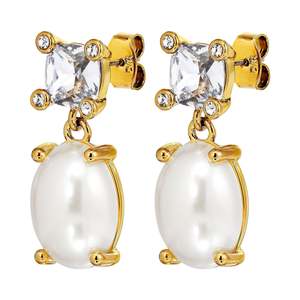 Make A Statement: Antonia Gold Earrings - Crystal / White Pearl