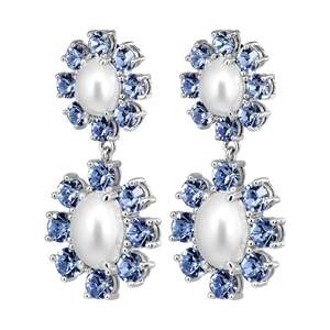 Lina Shiny Silver Earrings - Light Sapphire / Crystal