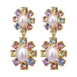 Lina Gold Earrings - Pastel Multi / White Pearl