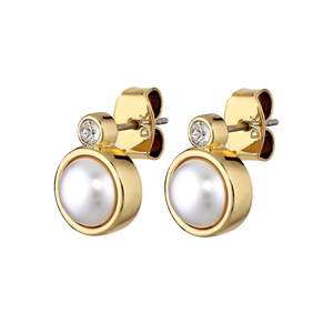 Studs: London Gold Earrings - White Pearl
