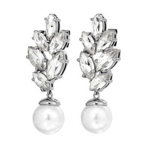 Balete Shiny Silver Earrings - Crystal / White Pearl