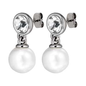 Naomi Shiny Silver Earrings - Crystal / White Pearl