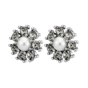 Sale: Aude Shiny Silver Earrings - Grey / White Pearl