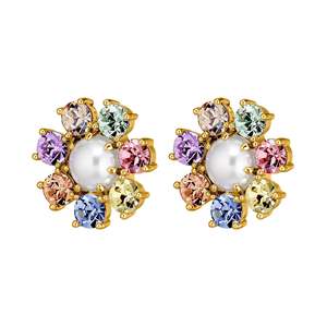 Aubra Gold Earrings - Pastel Multi / White Pearl