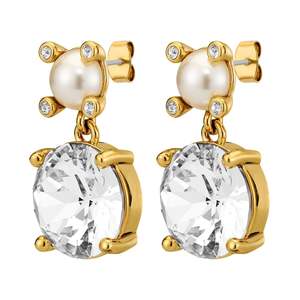 Nicola Gold Earrings - Crystal /White Pearl