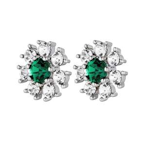 Green With Envy: Aude Shiny Silver Earrings - Emerald Green / Crystal