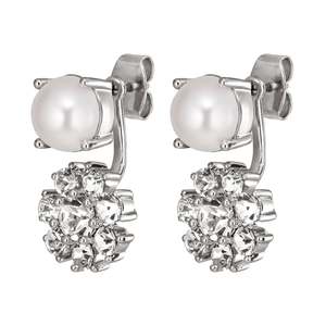 Floss Shiny Silver Earrings - Crystal / White Pearl