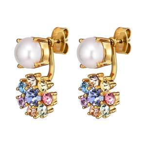 Dyrberg Kern Aw24: Floss Gold Earrings - Pastel Multi / White Pearl
