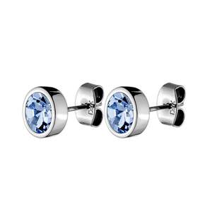 Studs: Nobles Shiny Silver Stud Earrings - Light Sapphire